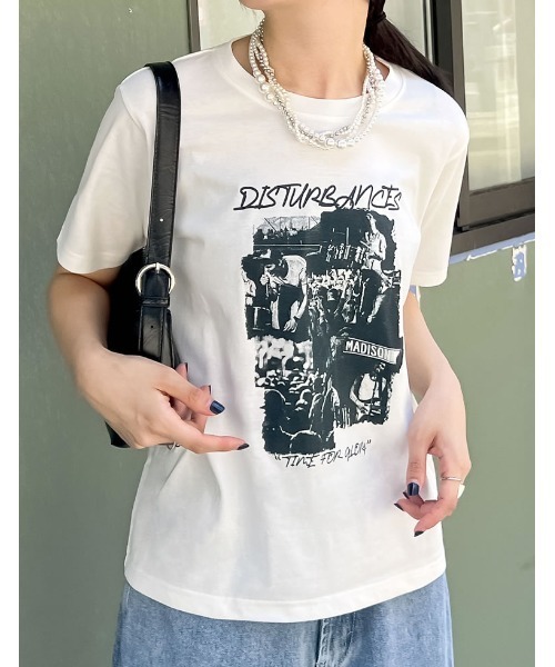 Re:EDIT（リエディ）の「[接触冷感][UVカット]モノトーンロックバンドTシャツ（Tシャツ/カットソー・レディース・ホワイト/ブラック・MEDIUM/LARGE）」の8枚目の写真