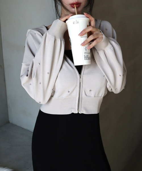 ROYAL PARTY（ロイヤルパーティー）の「ビジューニットパーカー（パーカー・レディース・ブラック/オフホワイト/グレー/ピンク・FREE）」の21枚目の写真