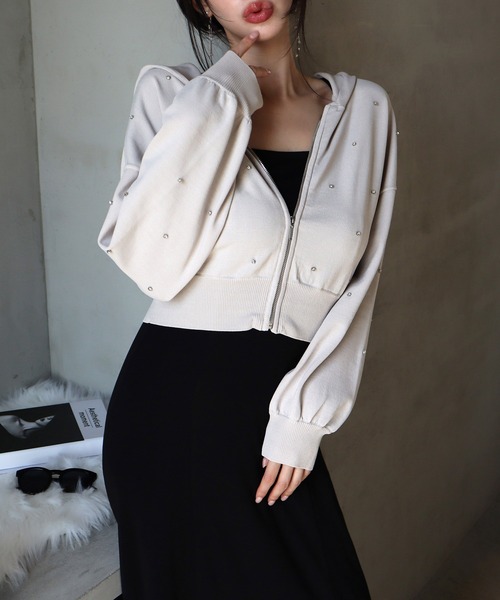 ROYAL PARTY（ロイヤルパーティー）の「ビジューニットパーカー（パーカー・レディース・ブラック/オフホワイト/グレー/ピンク・FREE）」の20枚目の写真