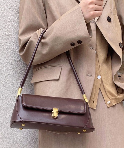 florist(フローリスト)の「フラップレザー横長ホーボーハンドバッグ/ショルダーバッグ(ハンドバッグ・レディース・ブラウン/ホワイト/ブラック・FREE)」の3枚目の写真