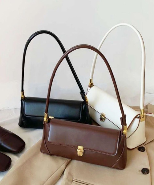 florist(フローリスト)の「フラップレザー横長ホーボーハンドバッグ/ショルダーバッグ(ハンドバッグ・レディース・ブラウン/ホワイト/ブラック・FREE)」の4枚目の写真