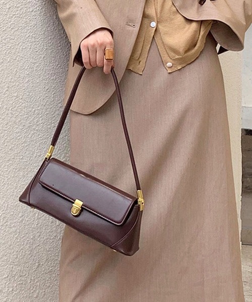 florist(フローリスト)の「フラップレザー横長ホーボーハンドバッグ/ショルダーバッグ(ハンドバッグ・レディース・ブラウン/ホワイト/ブラック・FREE)」の6枚目の写真