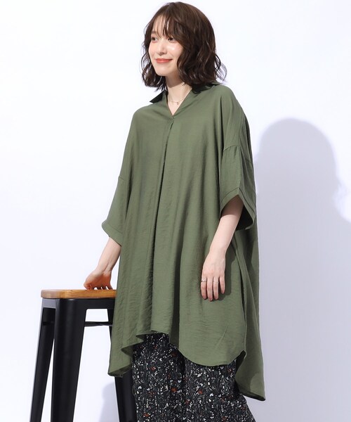 SHOO・LA・RUE（シューラルー）の「◆【高レビュー/S-LL/洗える/体型カバー】大人のためのスキッパーチュニック（チュニック・レディース・アイボリー/ブラック/オリーブ/ブラウン系・01/02/03/04）」の4枚目の写真