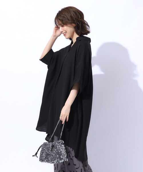 SHOO・LA・RUE（シューラルー）の「◆【高レビュー/S-LL/洗える/体型カバー】大人のためのスキッパーチュニック（チュニック・レディース・アイボリー/ブラック/オリーブ/ブラウン系・01/02/03/04）」の6枚目の写真