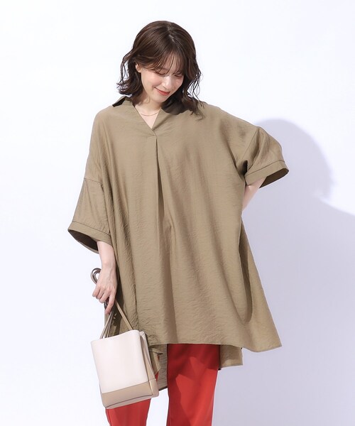 SHOO・LA・RUE（シューラルー）の「◆【高レビュー/S-LL/洗える/体型カバー】大人のためのスキッパーチュニック（チュニック・レディース・アイボリー/ブラック/オリーブ/ブラウン系・01/02/03/04）」の13枚目の写真