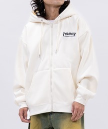 【at】〔THRASHER/スラッシャー〕裏起毛 ロゴ刺繍 フルジップパーカー