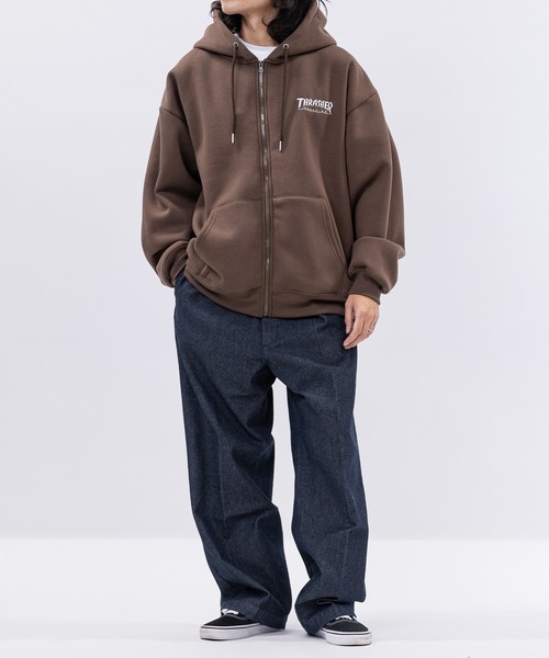 セール】【at】〔THRASHER/スラッシャー〕裏起毛 ロゴ刺繍 フルジップ