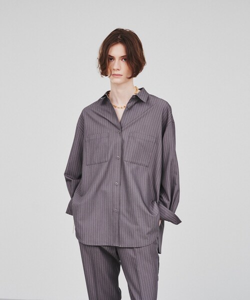 cloenc(クロエンス)の「◆【セットアップ/マシンウォッシュ】ソフトオーバーサイズシャツ(シャツ/ブラウス・レディース・グレー系その他3/ナチュラル/ブラック・02)」の3枚目の写真