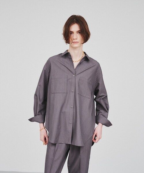 cloenc(クロエンス)の「◆【セットアップ/マシンウォッシュ】ソフトオーバーサイズシャツ(シャツ/ブラウス・レディース・グレー系その他3/ナチュラル/ブラック・02)」の21枚目の写真