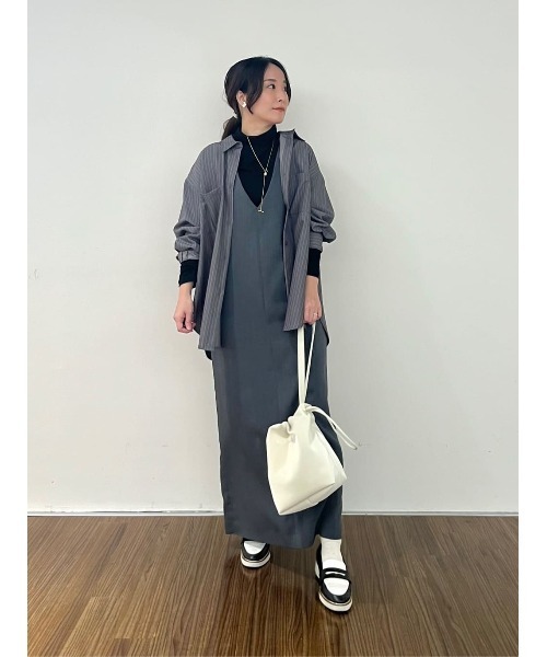 cloenc(クロエンス)の「◆【セットアップ/マシンウォッシュ】ソフトオーバーサイズシャツ(シャツ/ブラウス・レディース・グレー系その他3/ナチュラル/ブラック・02)」の5枚目の写真