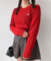 AS KNOW AS plus | ◇ワンポイントロゴ刺繍 ケーブルショート丈ニットプルオーバー(ニット/セーター)