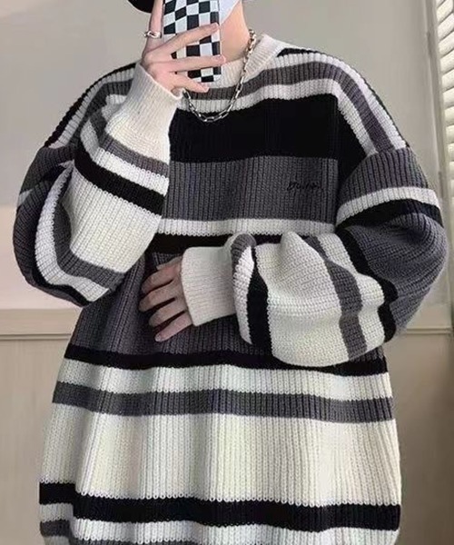 Black&White セーター　タグ付き新品　定価19800円 セール】オーバーサイズ ニュアンス モノトーン モヘア ゼブラ調