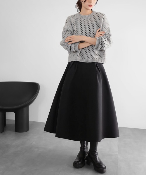 雑誌掲載品✨【新品タグ付き】エルフランク ボンディングミモレ丈フレアスカート ELFRANK（エルフランク）の「【VERY 1月号掲載】ボンディング