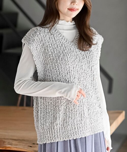 rps（アールピーエス）の「ポップコーンモールワイドニットベスト（ベスト・レディース・アイボリー/チャコールグレー/ネイビー/モカ/グレー・フリー）」の4枚目の写真