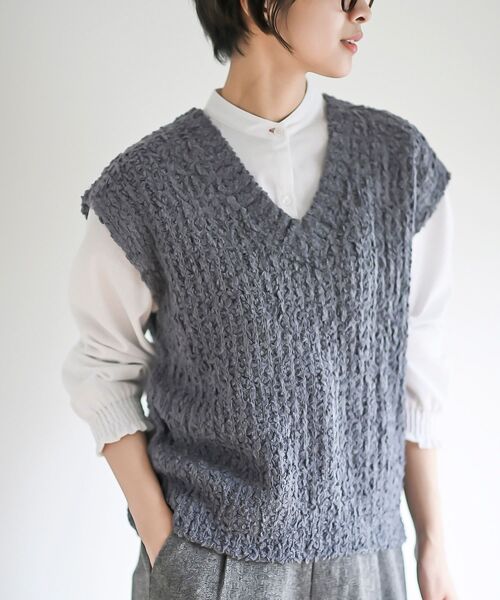 rps（アールピーエス）の「ポップコーンモールワイドニットベスト（ベスト・レディース・アイボリー/チャコールグレー/ネイビー/モカ/グレー・フリー）」の3枚目の写真