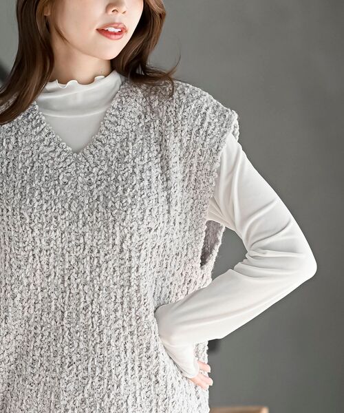 rps（アールピーエス）の「ポップコーンモールワイドニットベスト（ベスト・レディース・アイボリー/チャコールグレー/ネイビー/モカ/グレー・フリー）」の10枚目の写真