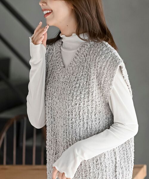 rps（アールピーエス）の「ポップコーンモールワイドニットベスト（ベスト・レディース・アイボリー/チャコールグレー/ネイビー/モカ/グレー・フリー）」の11枚目の写真