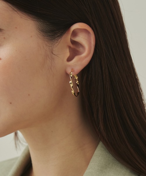 18K ITALY ねじり フープ ピアス フープ ピアス 大ぶり イタリア 18金 K18 K18PG ひねり レア