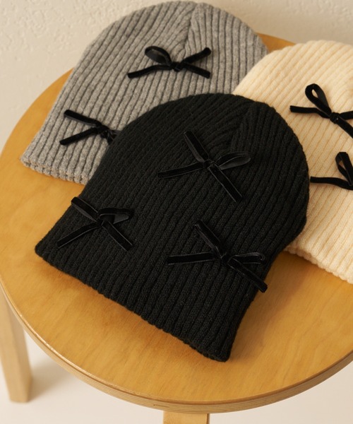CIAOPANIC TYPY（チャオパニックティピー）の「【KIDS】リボンビーニー（ニットキャップ/ビーニー・キッズ・グレー/オフホワイト/ブラック・ONE SIZE）」の3枚目の写真