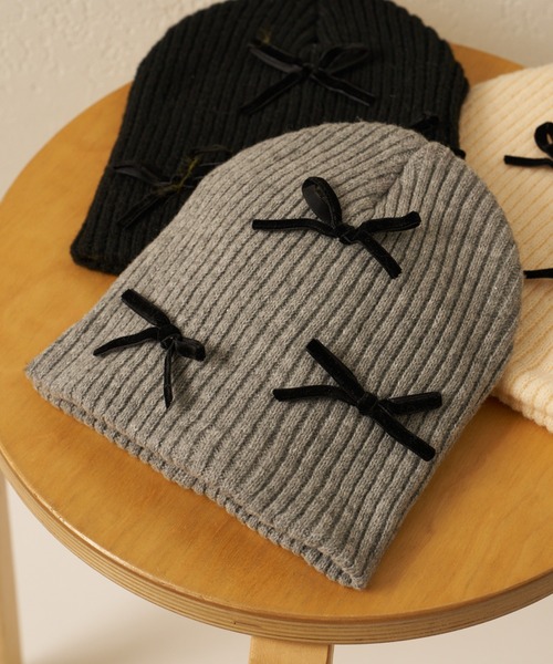 CIAOPANIC TYPY（チャオパニックティピー）の「【KIDS】リボンビーニー（ニットキャップ/ビーニー・キッズ・グレー/オフホワイト/ブラック・ONE SIZE）」の9枚目の写真