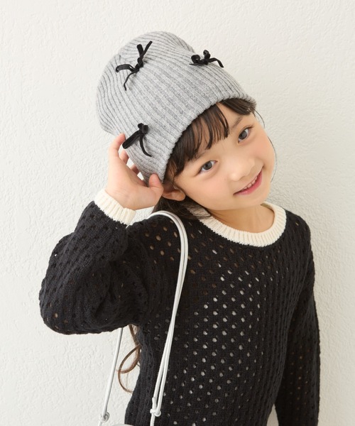 CIAOPANIC TYPY（チャオパニックティピー）の「【KIDS】リボンビーニー（ニットキャップ/ビーニー・キッズ・グレー/オフホワイト/ブラック・ONE SIZE）」の7枚目の写真