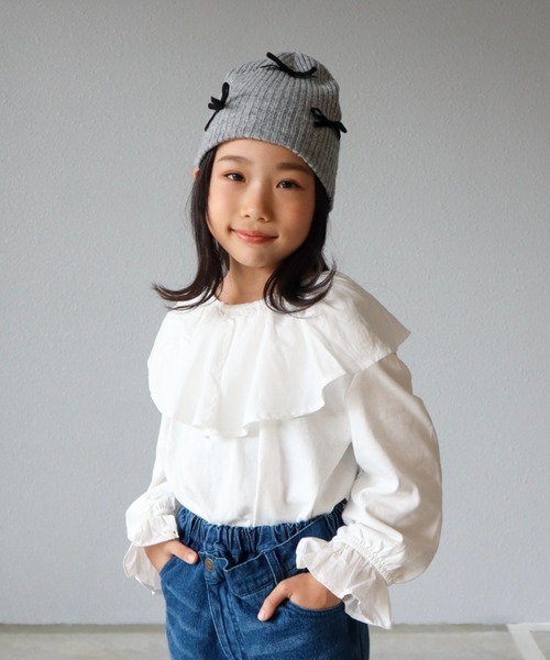 CIAOPANIC TYPY（チャオパニックティピー）の「【KIDS】リボンビーニー（ニットキャップ/ビーニー・キッズ・グレー/オフホワイト/ブラック・ONE SIZE）」の16枚目の写真