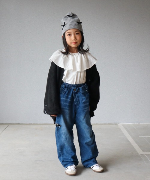 CIAOPANIC TYPY（チャオパニックティピー）の「【KIDS】リボンビーニー（ニットキャップ/ビーニー・キッズ・グレー/オフホワイト/ブラック・ONE SIZE）」の14枚目の写真