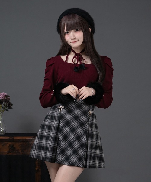 ファー付きリボン袖コンシャスニット（ニット/セーター）｜Pal elfy