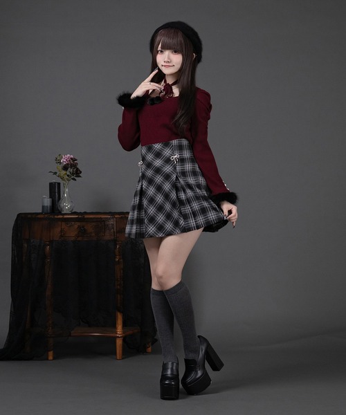 ファー付きリボン袖コンシャスニット(ニット/セーター)|Pal elfy ファー付きリボン袖コンシャスニット(ニット/セーター)|Pal elfy