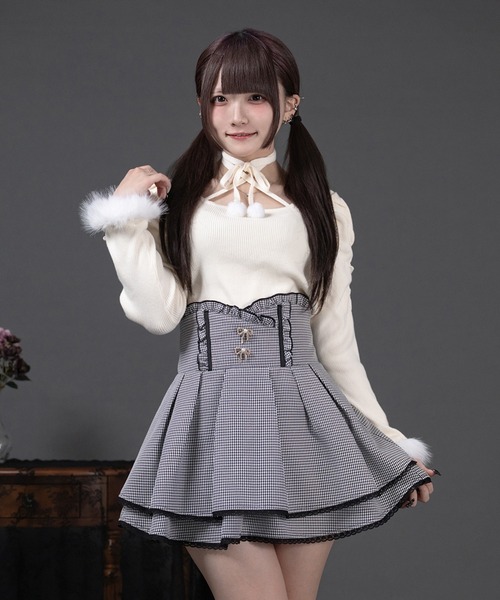 Palelfy パルエルフィー ファー付きリボン袖コンシャスニット 上下セット ファー付きリボン袖コンシャスニット（ニット/セーター）｜Pal elfy