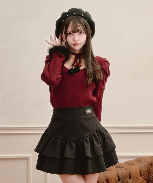 Pal elfy(パルエルフィー)の「ファー付きリボン袖コンシャスニット(ニット/セーター・レディース・ブラック/アイボリー/ピンク/ボルドー・フリー)」の13枚目の写真