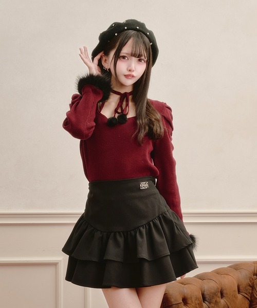 Pal elfy(パルエルフィー)の「ファー付きリボン袖コンシャスニット(ニット/セーター・レディース・ブラック/アイボリー/ピンク/ボルドー・フリー)」の14枚目の写真