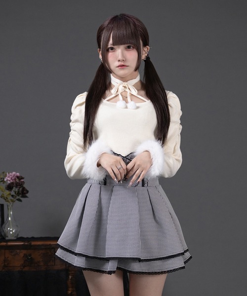 Pal elfy(パルエルフィー)の「ファー付きリボン袖コンシャスニット(ニット/セーター・レディース・ブラック/アイボリー/ピンク/ボルドー・フリー)」の12枚目の写真