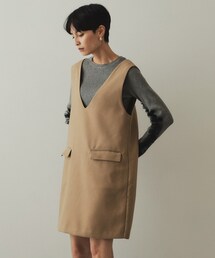 ウールライク Vネックミニジャンスカ【洗濯機洗い可】