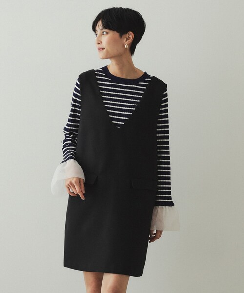 OPAQUE.CLIP(オペークドットクリップ)の「ウールライク Vネックミニジャンスカ【洗濯機洗い可】(ワンピース・レディース・ブラック/キャメル・36/38/40)」の2枚目の写真