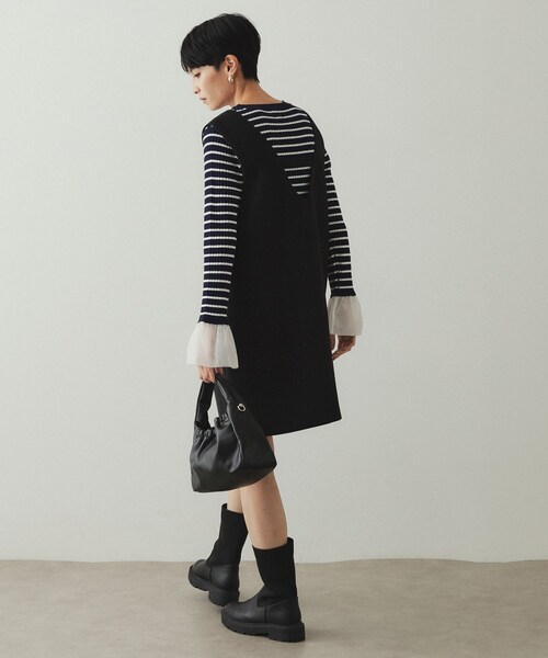 OPAQUE.CLIP(オペークドットクリップ)の「ウールライク Vネックミニジャンスカ【洗濯機洗い可】(ワンピース・レディース・ブラック/キャメル・36/38/40)」の5枚目の写真