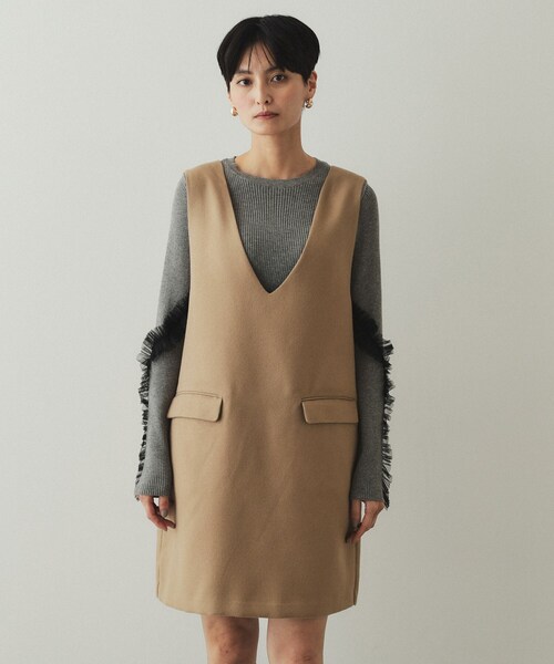 OPAQUE.CLIP(オペークドットクリップ)の「ウールライク Vネックミニジャンスカ【洗濯機洗い可】(ワンピース・レディース・ブラック/キャメル・36/38/40)」の11枚目の写真