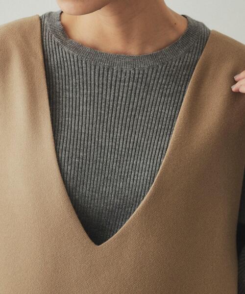 OPAQUE.CLIP(オペークドットクリップ)の「ウールライク Vネックミニジャンスカ【洗濯機洗い可】(ワンピース・レディース・ブラック/キャメル・36/38/40)」の14枚目の写真