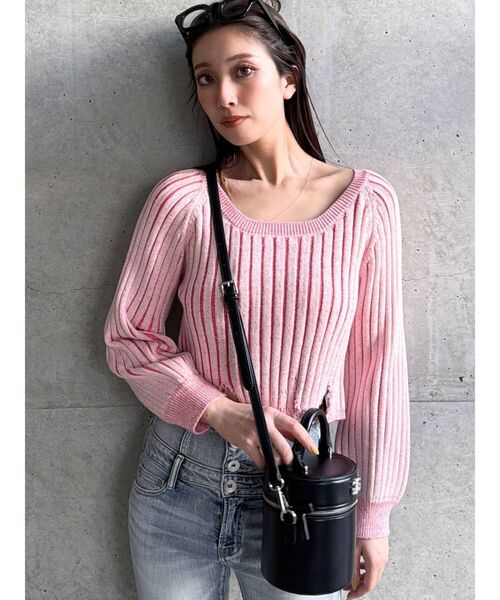 GYDA（ジェイダ）の「バイカラー2WAYニットトップス（ニット/セーター・レディース・ベージュ/ピンク/ブラック/スカイブルー・FREE）」の4枚目の写真