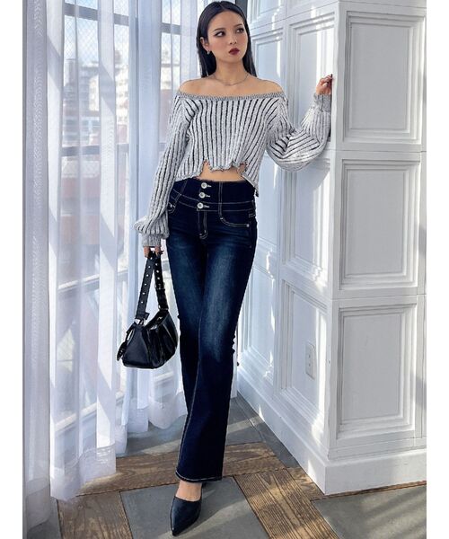 GYDA（ジェイダ）の「バイカラー2WAYニットトップス（ニット/セーター・レディース・ベージュ/ピンク/ブラック/スカイブルー・FREE）」の5枚目の写真