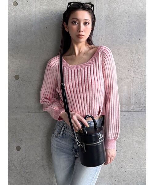 GYDA（ジェイダ）の「バイカラー2WAYニットトップス（ニット/セーター・レディース・ベージュ/ピンク/ブラック/スカイブルー・FREE）」の6枚目の写真