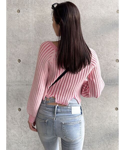 GYDA（ジェイダ）の「バイカラー2WAYニットトップス（ニット/セーター・レディース・ベージュ/ピンク/ブラック/スカイブルー・FREE）」の7枚目の写真