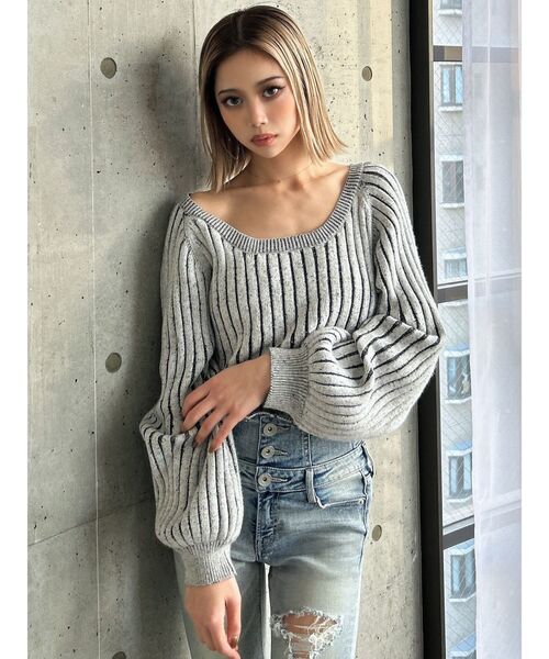 GYDA（ジェイダ）の「バイカラー2WAYニットトップス（ニット/セーター・レディース・ベージュ/ピンク/ブラック/スカイブルー・FREE）」の11枚目の写真