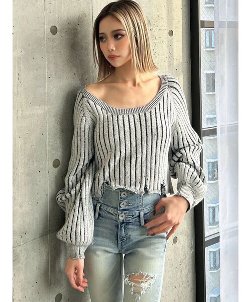 GYDA（ジェイダ）の「バイカラー2WAYニットトップス（ニット/セーター・レディース・ベージュ/ピンク/ブラック/スカイブルー・FREE）」の12枚目の写真