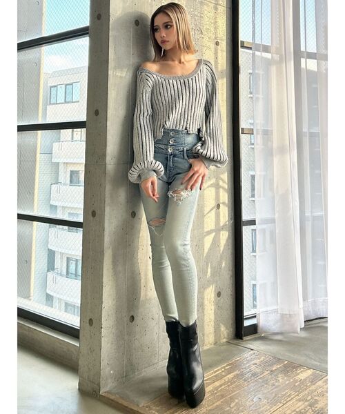 GYDA（ジェイダ）の「バイカラー2WAYニットトップス（ニット/セーター・レディース・ベージュ/ピンク/ブラック/スカイブルー・FREE）」の15枚目の写真