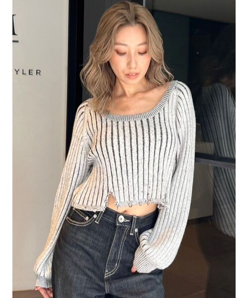 GYDA（ジェイダ）の「バイカラー2WAYニットトップス（ニット/セーター・レディース・ベージュ/ピンク/ブラック/スカイブルー・FREE）」の17枚目の写真