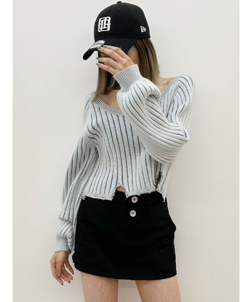 GYDA（ジェイダ）の「バイカラー2WAYニットトップス（ニット/セーター・レディース・ベージュ/ピンク/ブラック/スカイブルー・FREE）」の18枚目の写真