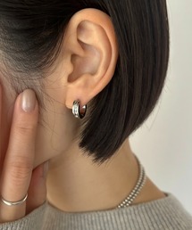 【Diliraba】ステンレス ワンタッチビジューフープ ピアスセット D