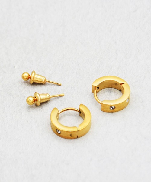 Diliraba(ディリラバ)の「【Diliraba】ステンレス ワンタッチビジューフープ ピアスセット D(ピアス(両耳用)・レディース・ゴールド/シルバー・FREE)」の5枚目の写真