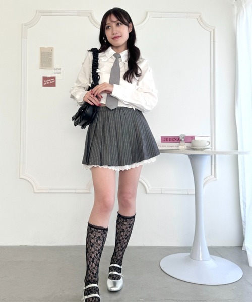 セール】ストライプレースプリーツミニスカパン（スカート